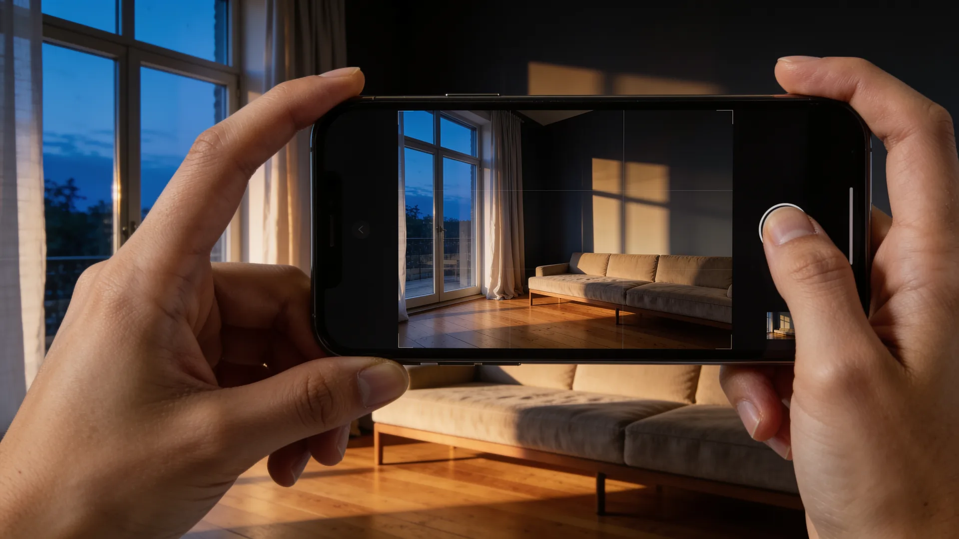 Photographing a living room with a phone to redesign it in Decorva AI